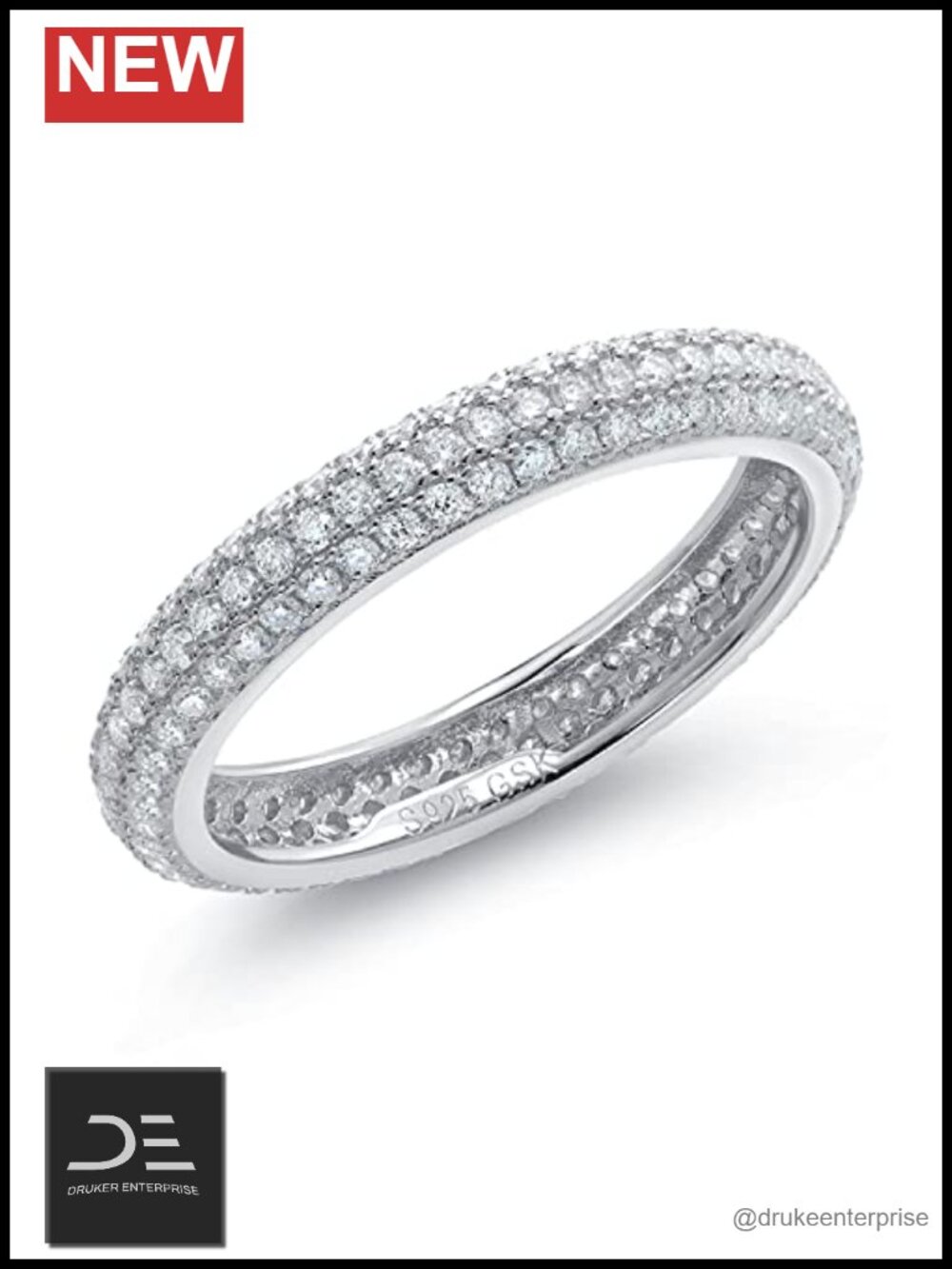 3-Row Moissanite Eternity Wedding Band 925 Sterling Silver Ring Women